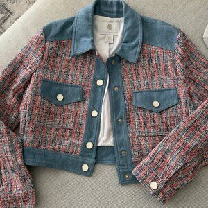 House of Harlow 1960 Tweed and Denim Cropped Jacket